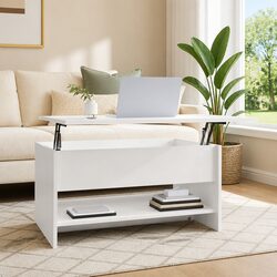 Coffee Table White High Gloss Lift Top Storage Compartment Modern Accent