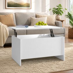 Coffee Table White Lift-Top Design Storage Compartment Living Room Furniture