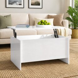 Coffee Table White High Gloss Lift Top Storage Hidden Compartment Engineered