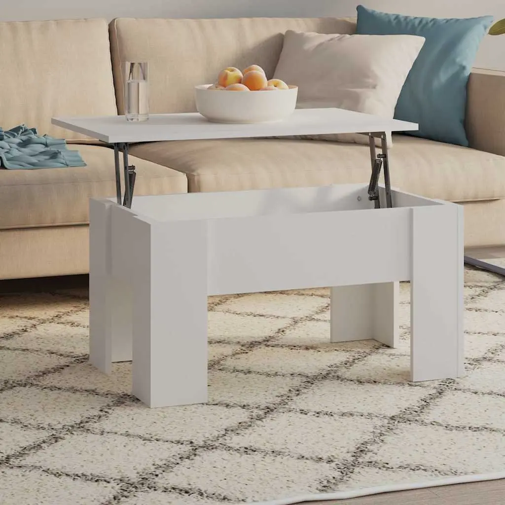 Coffee Table Lift-Top White Storage Compartment Engineered Wood Modern Living Room Furniture