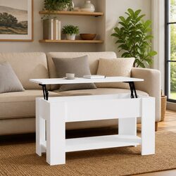 Coffee Table White Lift-Top Design Hidden Storage Engineered Wood Accent Table