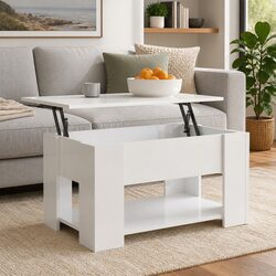 Coffee Table White Lift Top Engineered Wood Storage Living Room Furniture