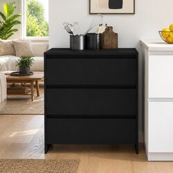Sideboard Cabinet Black 3 Drawer Storage Buffet Furniture Engineered Wood