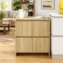 Sideboard with 4 Doors Brown Engineered Wood Storage Cabinet Buffet Furniture