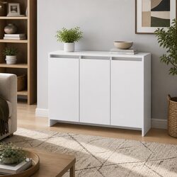 Sideboard White Storage Cabinet 3 Doors Engineered Wood Buffet Display Furniture