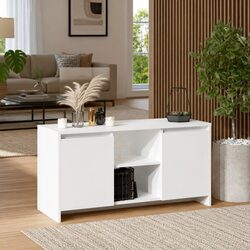 TV Cabinet White Minimalist Design Storage Unit Doors Compartments Furniture
