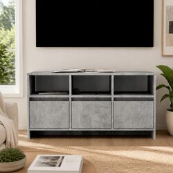 TV Cabinet Concrete Grey Living Room Lowboard Storage 3 Drawers Compartments