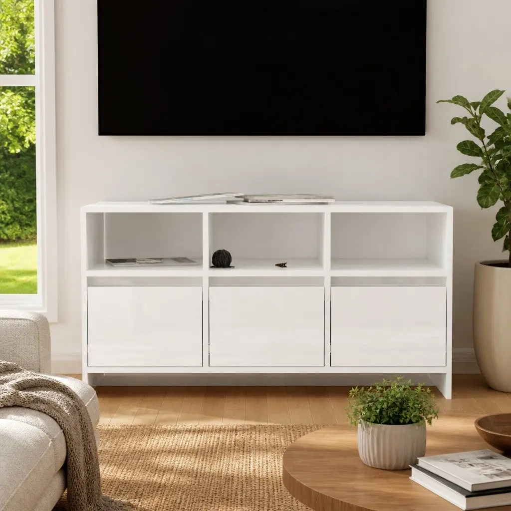 TV Cabinet White High Gloss Storage Unit with Drawers 102 x 37.5 x 52.5 cm