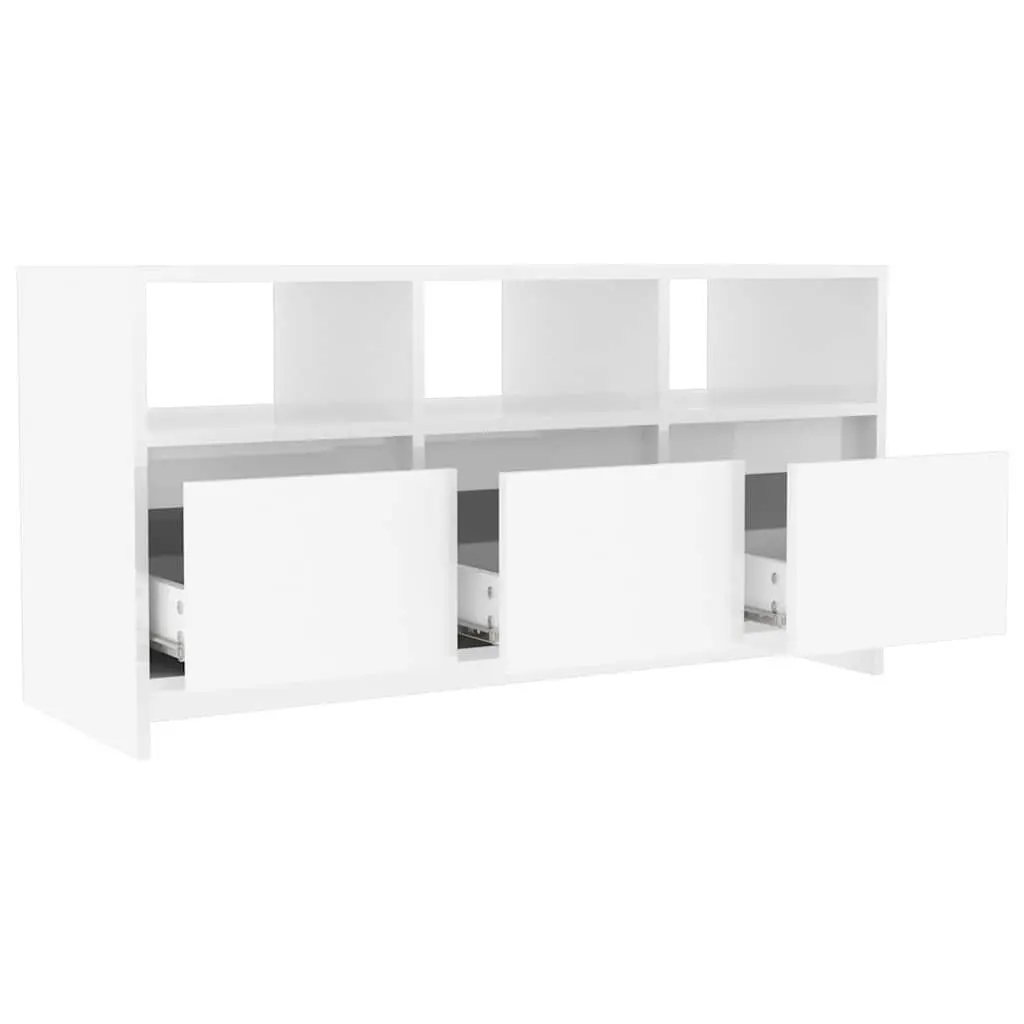 TV Cabinet White High Gloss Storage Unit with Drawers 102 x 37.5 x 52.5 cm
