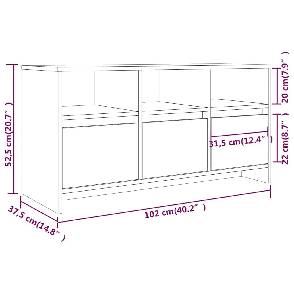 TV Cabinet White High Gloss Storage Unit with Drawers 102 x 37.5 x 52.5 cm