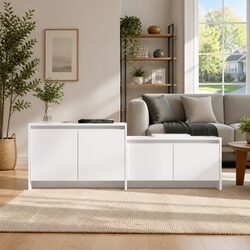 TV Cabinet White 4 Door Lowboard Living Room Storage Organiser Unit Furniture
