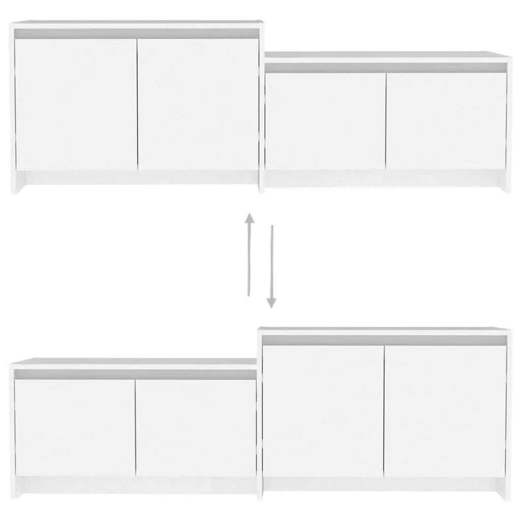TV Cabinet White 4 Door Lowboard Storage Organiser Unit Furniture