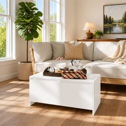White Coffee Table with Storage Drawers Modern Living Room Accent Furniture