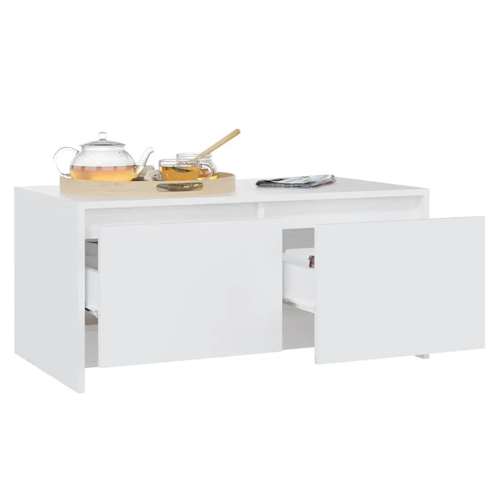 White Coffee Table with Storage Drawers Modern Living Room Accent Furniture