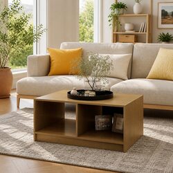 Solid Pinewood Coffee Table Brown Modern Design Living Room Accent Furniture