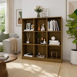 Book Cabinet Room Divider Honey Brown Pinewood Shelving Unit Storage Bookcase