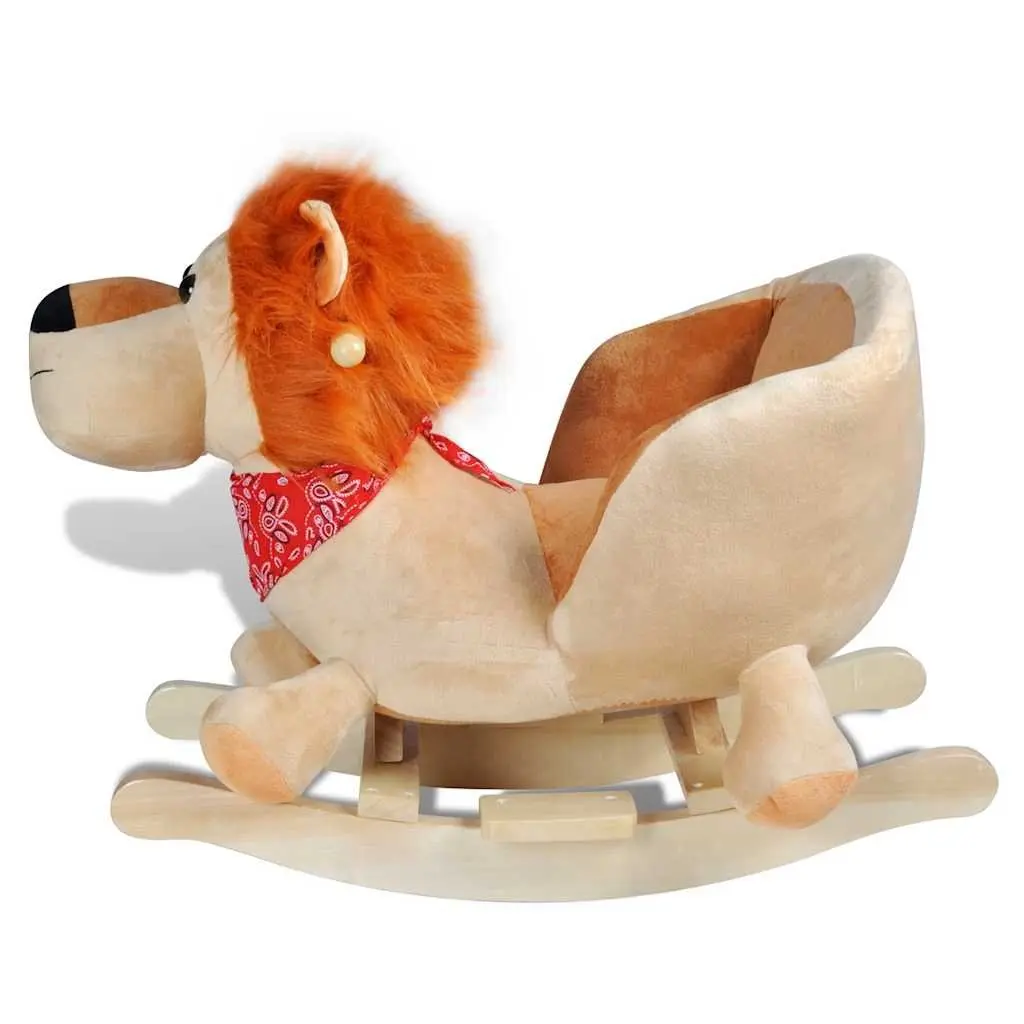Plush Rocking Animal Lion Toy Soft Padded Seat Gentle Rocking Motion Beige
