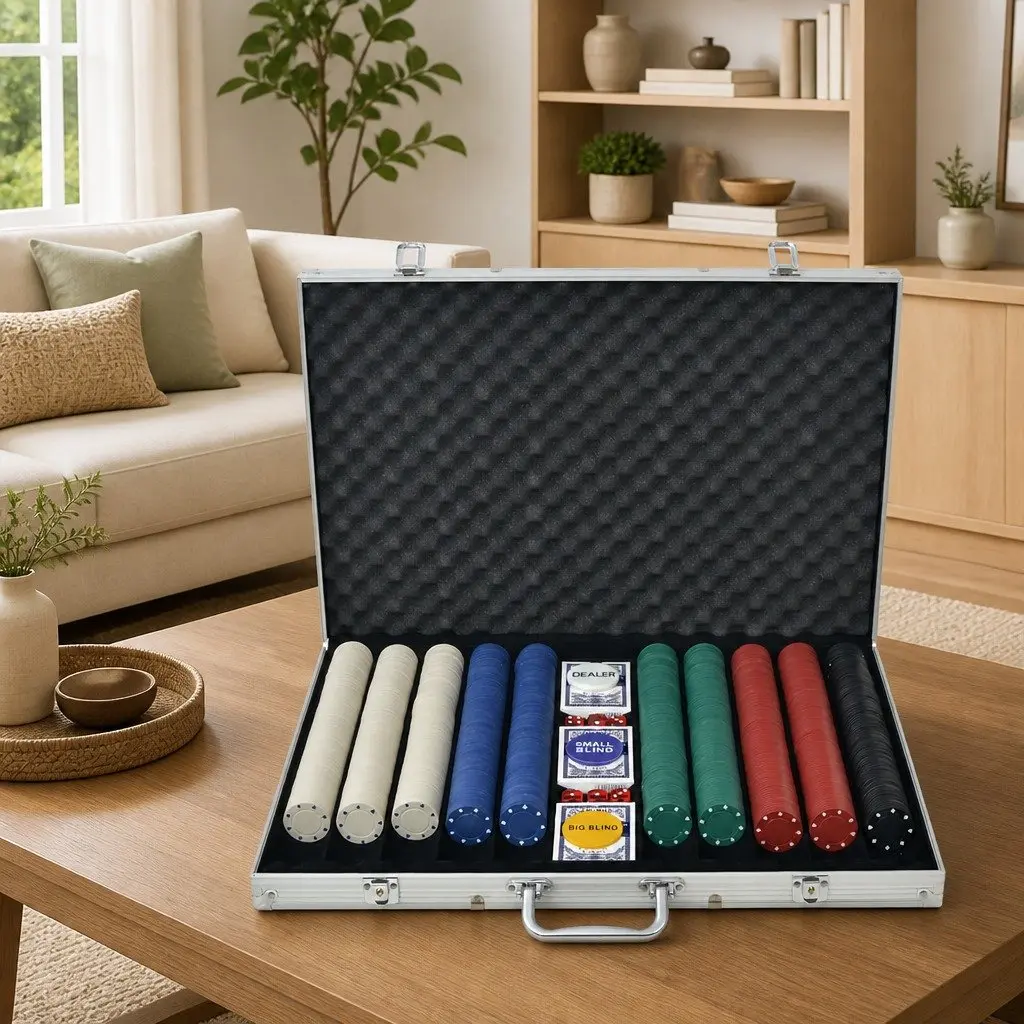 Poker Set with 1000 Chips Aluminium Case Casino Dice Playing Cards