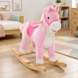 Rocking Horse Plush Pink Kids Riding Toy Spring Animal Rocker Seat Children