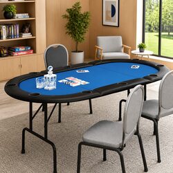 Poker Table 10-Player Folding Game Card Table Blue 207x106x76cm Casino Style