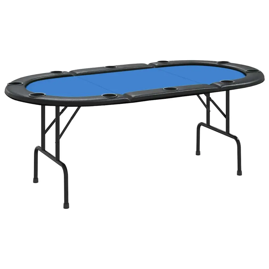Poker Table 10-Player Folding Game Card Table Blue 207x106x76cm Casino Style
