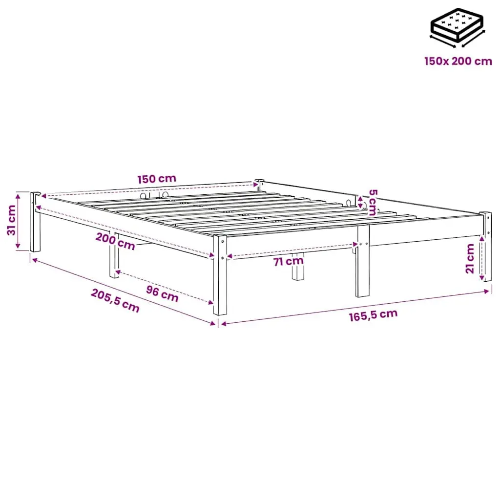 Solid Wood Bed Frame Slatted Base 150x200 cm Brown