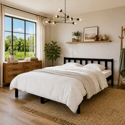 Black Solid Wood Pine Bed Frame Queen Size 150x200 cm Bedroom Furniture