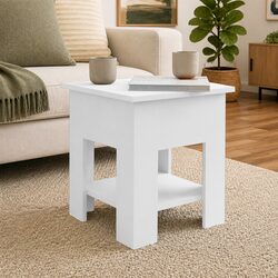 White Coffee Table with Storage Shelf Modern Living Room Side Table 40x40x42cm
