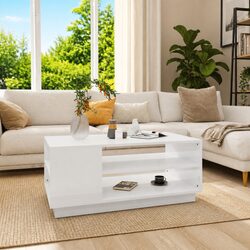 Coffee Table White Modern Design Storage Shelves Living Room Accent Furniture