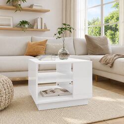Coffee Table High Gloss White Modern Living Room Storage Accent Furniture