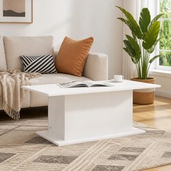 White Coffee Table Living Room Accent Furniture Engineered Wood Design 102cm