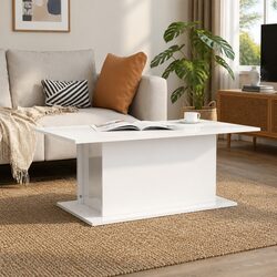 Coffee Table High Gloss White Modern Living Room Accent End Table 102x55.5x40cm