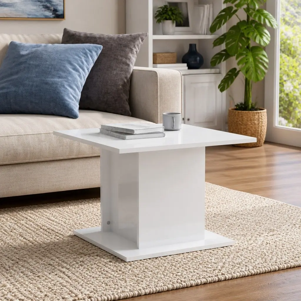 Coffee Table High Gloss White Modern 55.5x55.5x40cm
