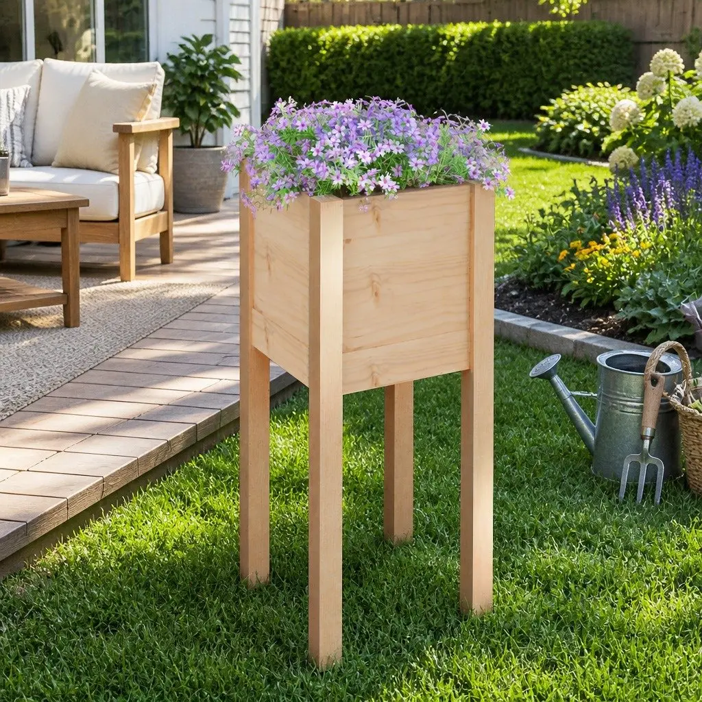 Garden Planter Box Wooden Raised Bed 31x31x70 cm Brown