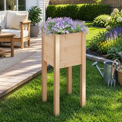 Garden Planter Box 31x31x70 cm Wooden Raised Bed Outdoor Flower Pot Container