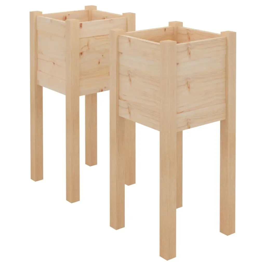 Garden Planters Wooden Raised Beds 31x31x70 cm Set of 2 Brown