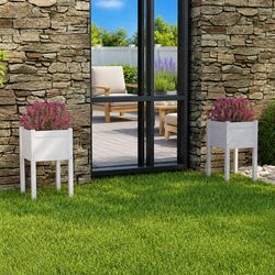 Garden Planters 2 pcs White 40x40x70 cm Raised Flower Bed Box Outdoor