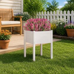 Garden Planter Box White Outdoor Raised Bed Wooden Flower Container 50x50x70cm