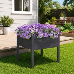 Garden Planter Box 70x70x70 cm Grey Outdoor Flower Pot Solid Wood Raised Bed