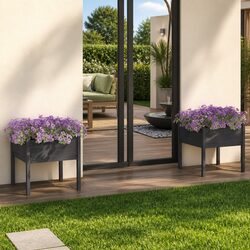 Garden Planters 2 Pieces Grey Outdoor Flower Boxes Large Deep Wide Planter Pots