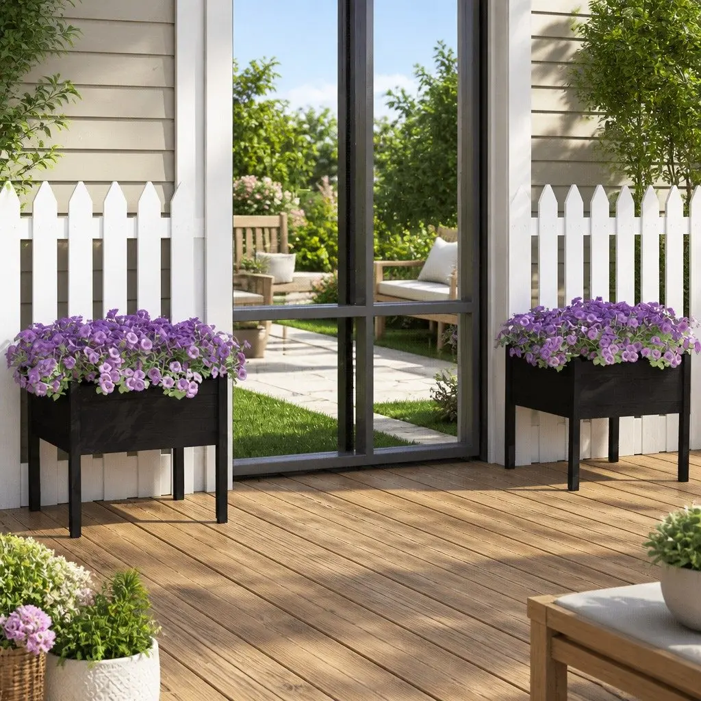Garden Planters Deep Wide Black 70x70x70 cm 2 Piece