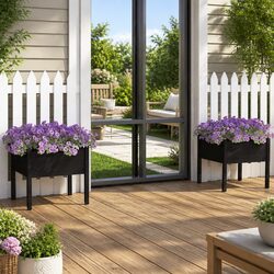 Garden Planters 2 pcs Black 70x70x70 cm Outdoor Flower Boxes Deep Wide