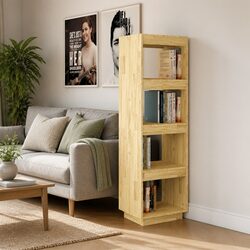 Solid Pinewood Book Cabinet Standing Shelf Room Divider Brown 40x35x135 cm