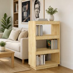 Wooden Book Cabinet Room Divider Shelf Storage Organizer Brown Standing