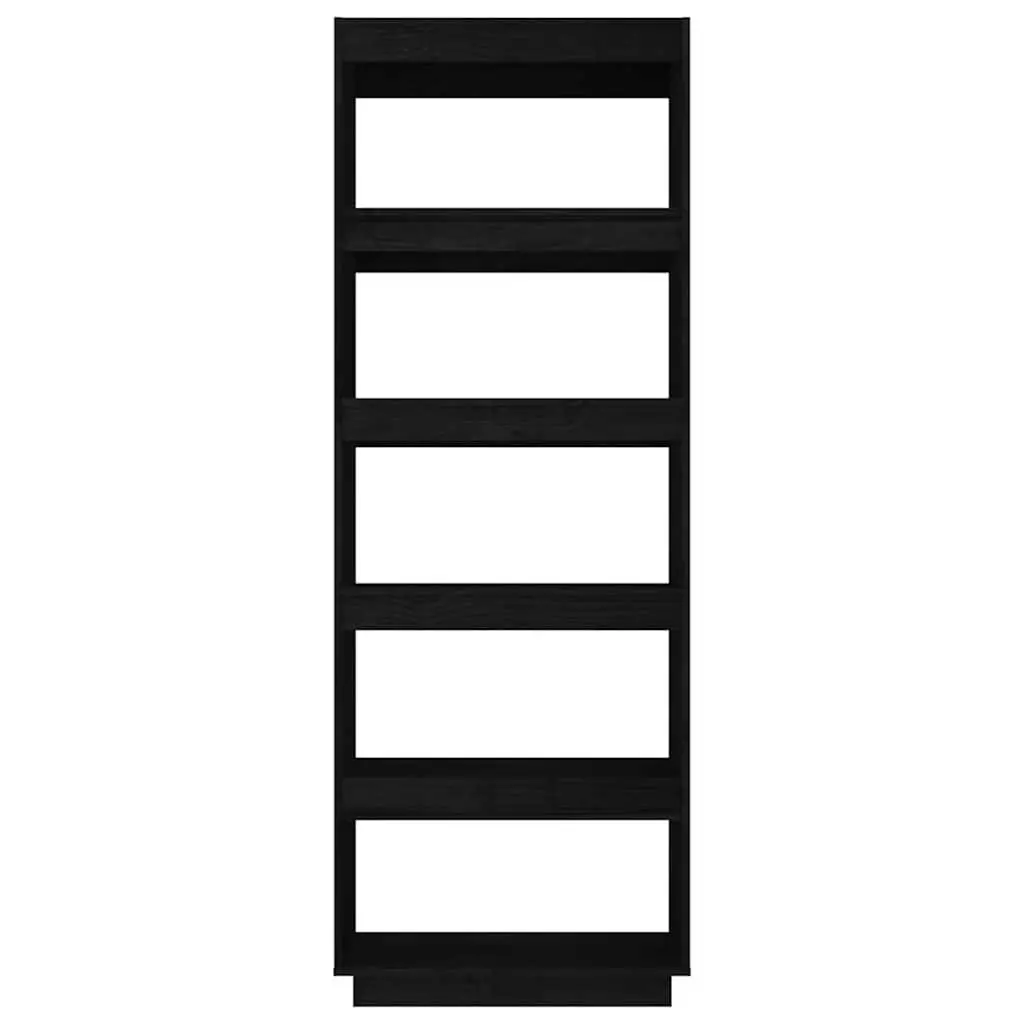 Book Cabinet Room Divider Solid Pinewood Black Shelving Unit