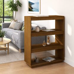 Wooden Book Cabinet Room Divider Honey Brown 80x35x103cm Solid Pinewood