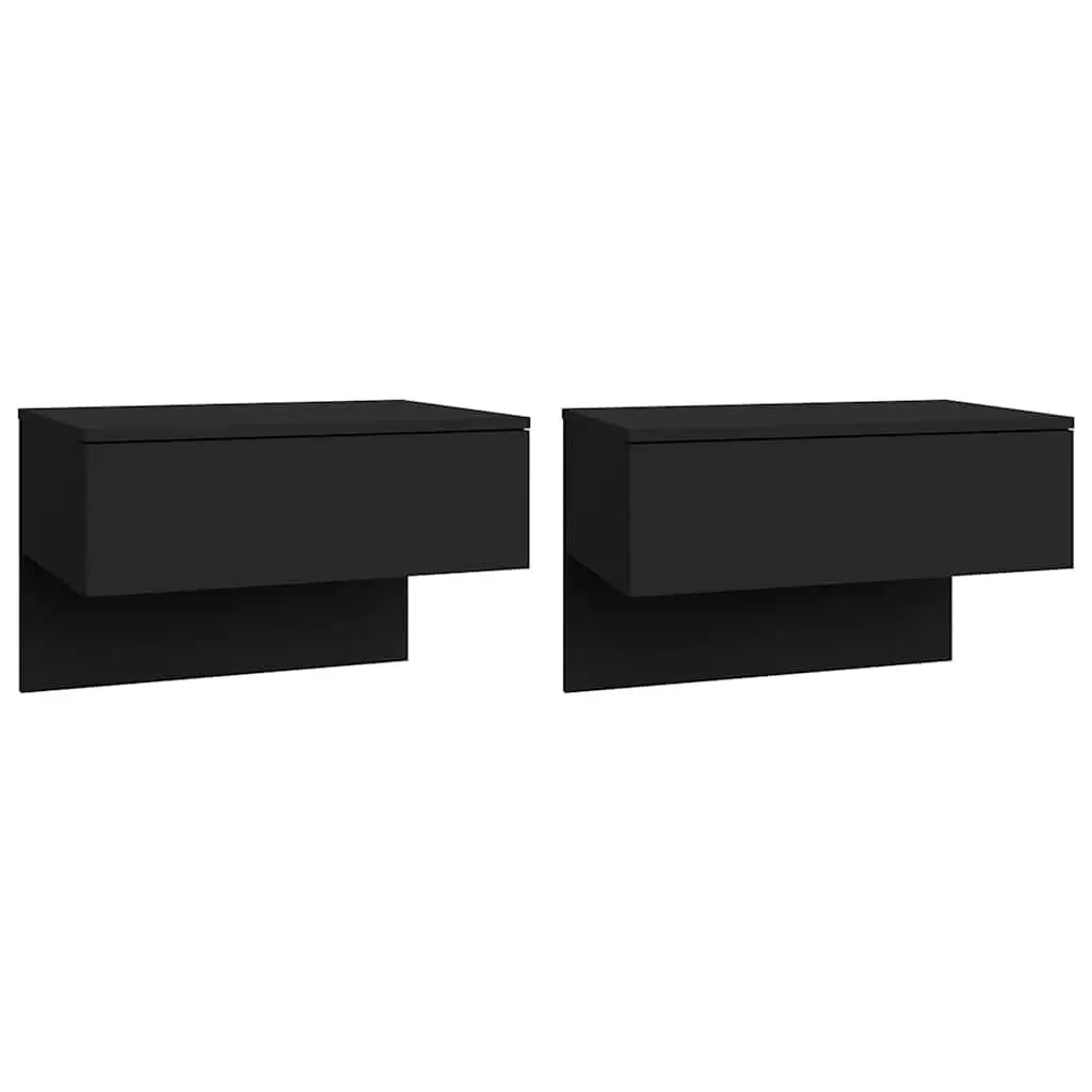 Wall-mounted Bedside Cabinets Set of 2 Space-saving Black Floating Storage Shelves
