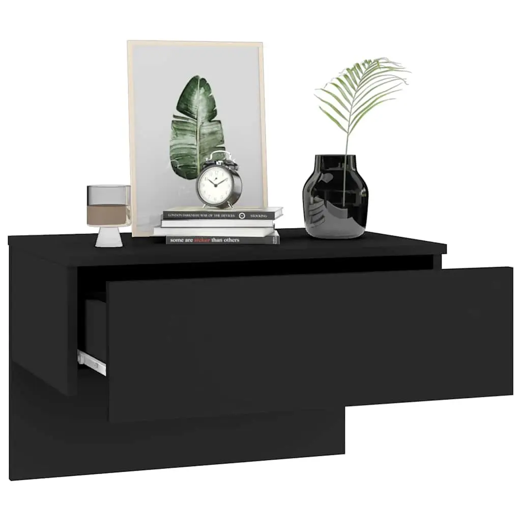 Wall-mounted Bedside Cabinets Set of 2 Space-saving Black Floating Storage Shelves