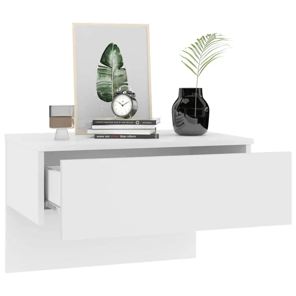 Wall-Mounted Bedside Cabinets Floating Storage Units 2 Piece High Gloss White