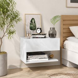 Wall-mounted Bedside Cabinet White Floating Storage Unit Bedroom Organiser